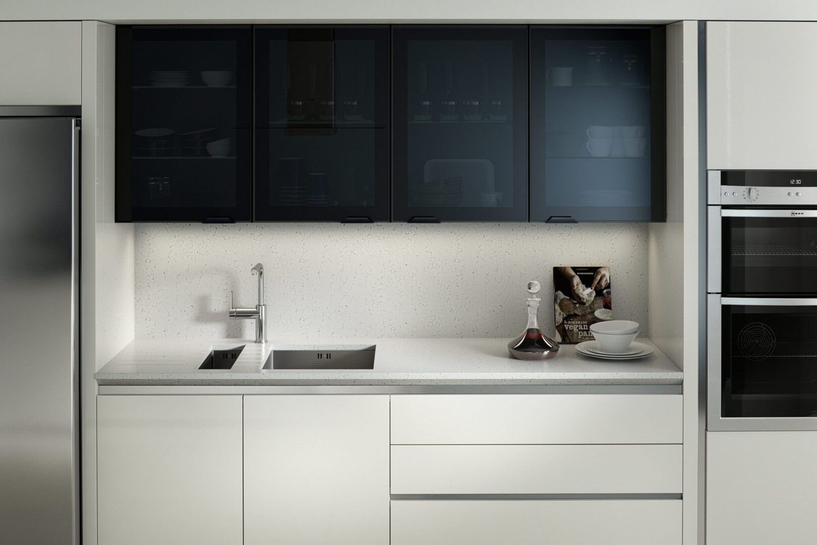 Feature Black Glazed Porter Matt White Kitchen